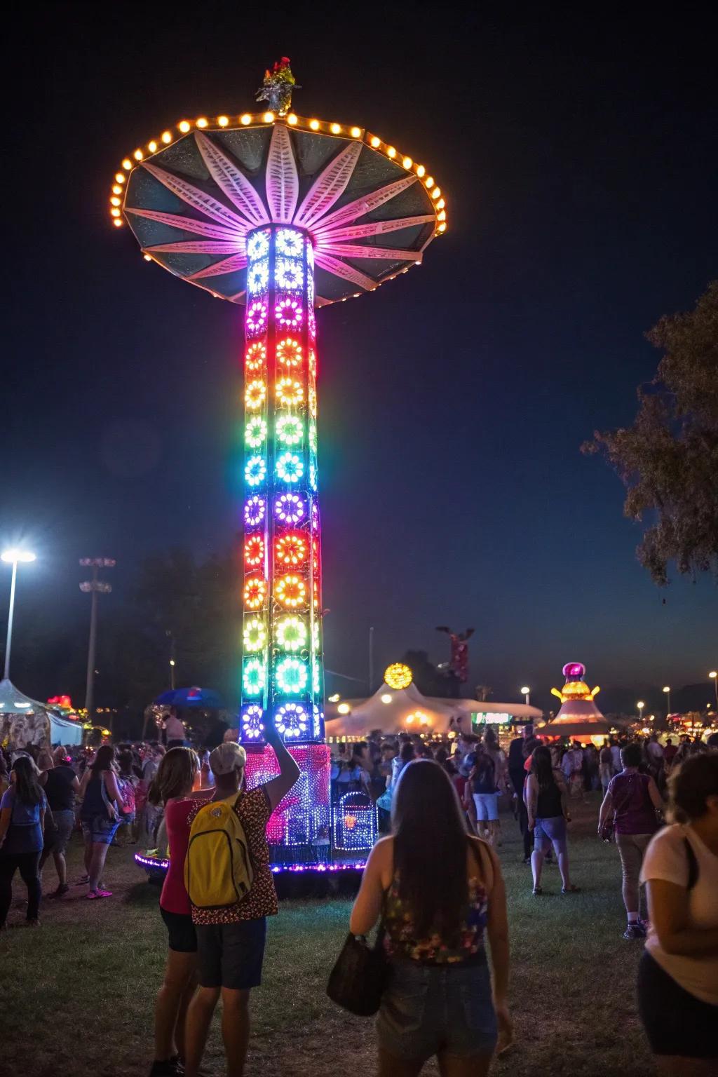 <strong><em>LED totems brighten up the night and help festival friends find each other</em></strong>.&rdquo; loading=&rdquo;lazy&rdquo; class=&rdquo;pimg&rdquo;>
	</picture><figcaption><strong><em>LED totems brighten up the night and help festival friends find each other</em></strong>.</figcaption></figure>
<p>Use shimmering ropes or LEDs to make your totem look amazing at night. My LED rainbow totem was like a beacon of fun in the dark.</p>
<h3>Consider these options:</h3>
<ul class=