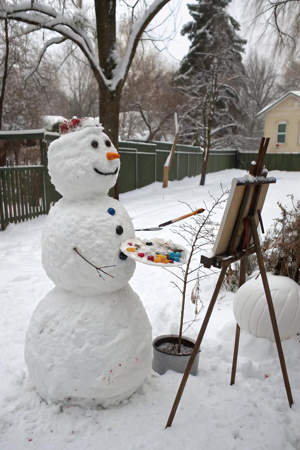 A snow figure artist ready to capture the winter scene.