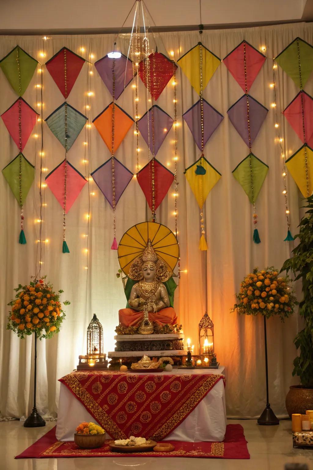 Soaring birds spawning a playful and spirited focus piece for Ganpati.