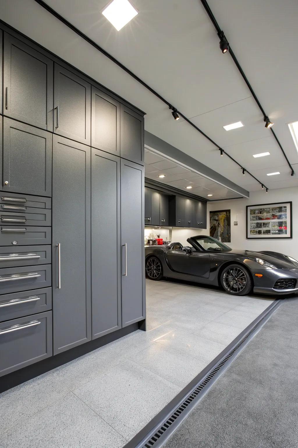 Iron gray cabinets add a touch of luxury.