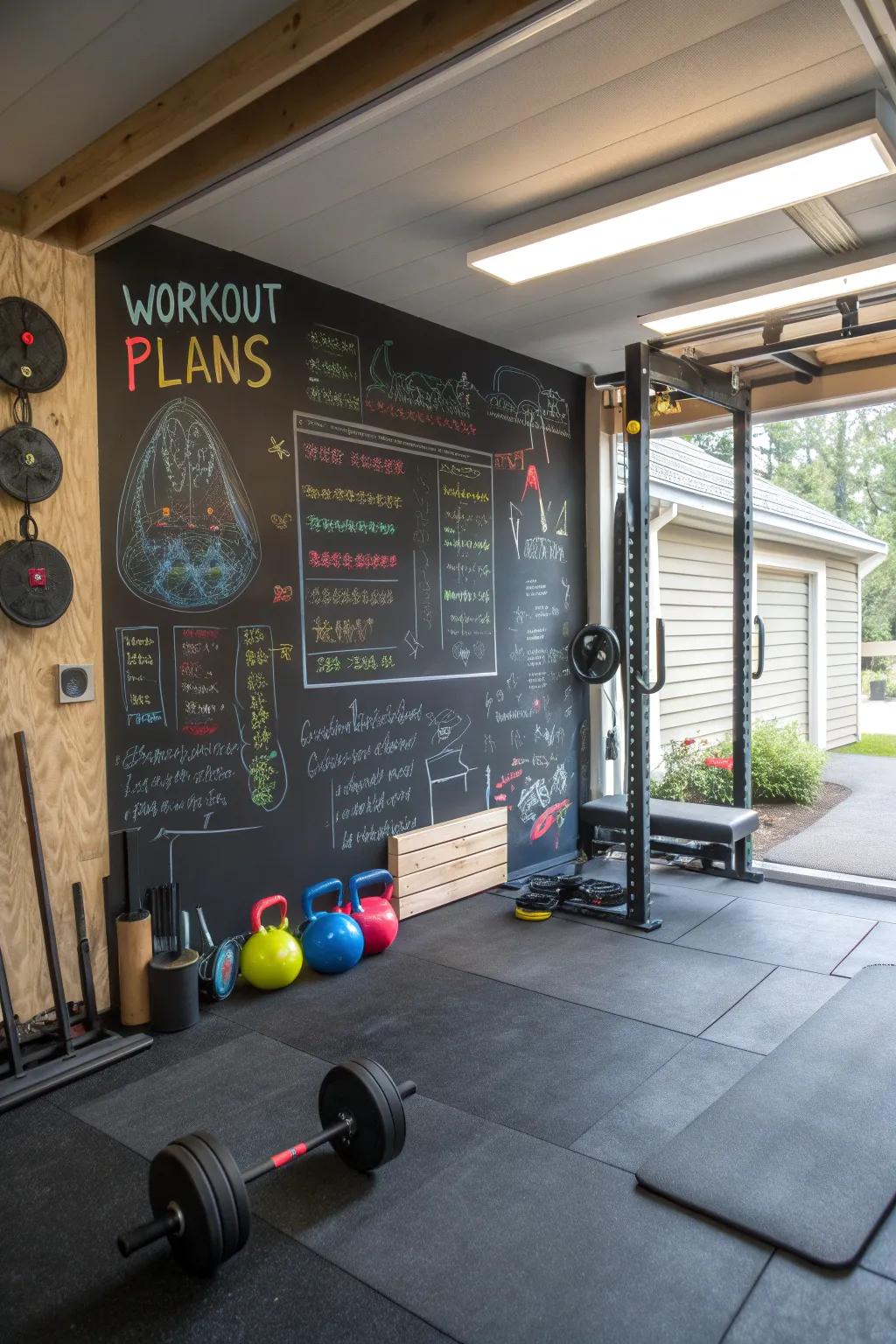Board walls offer space for exercise strategies and inspiration.
