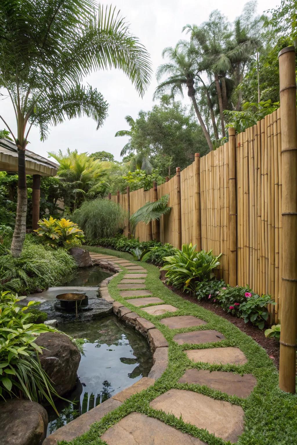 Cane fencing offers an eco-friendly and exotic garden choice.