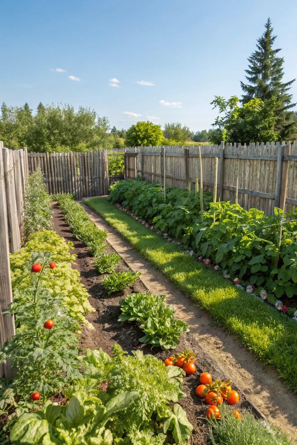 A classic vegetable garden with rows neatly lined.