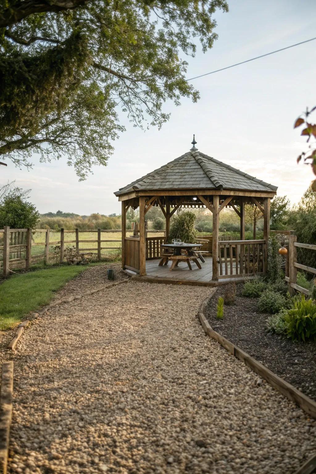 Construct a rustic vibe with grained stone flooring.