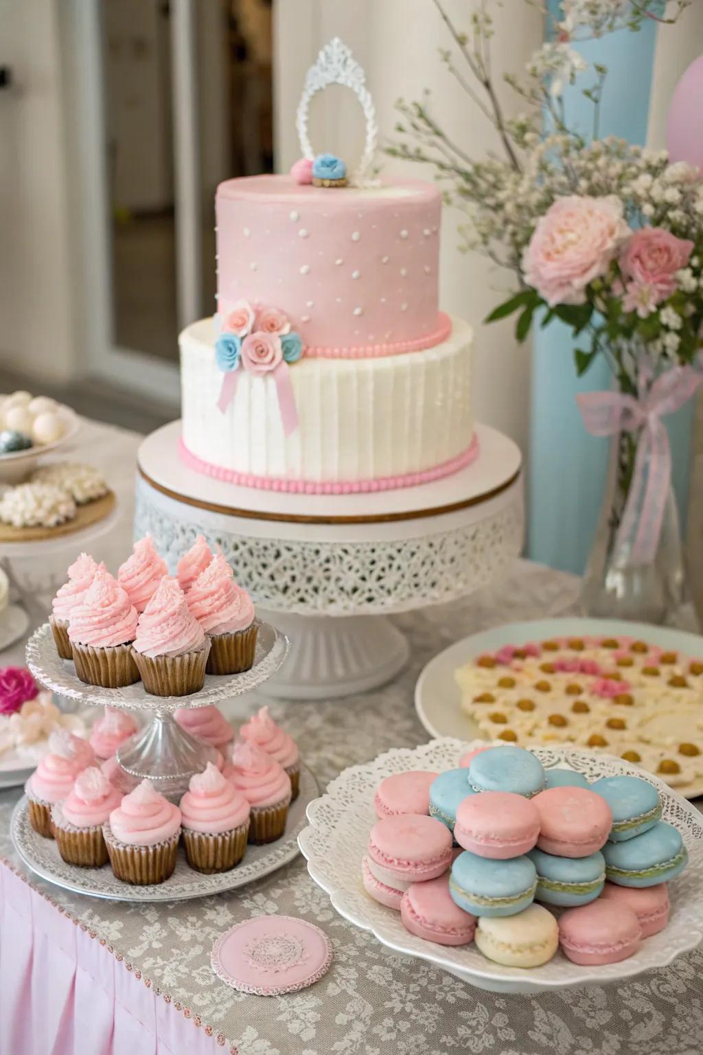 A beautifully decorated pastry acts as a delicious centerpiece for the party.