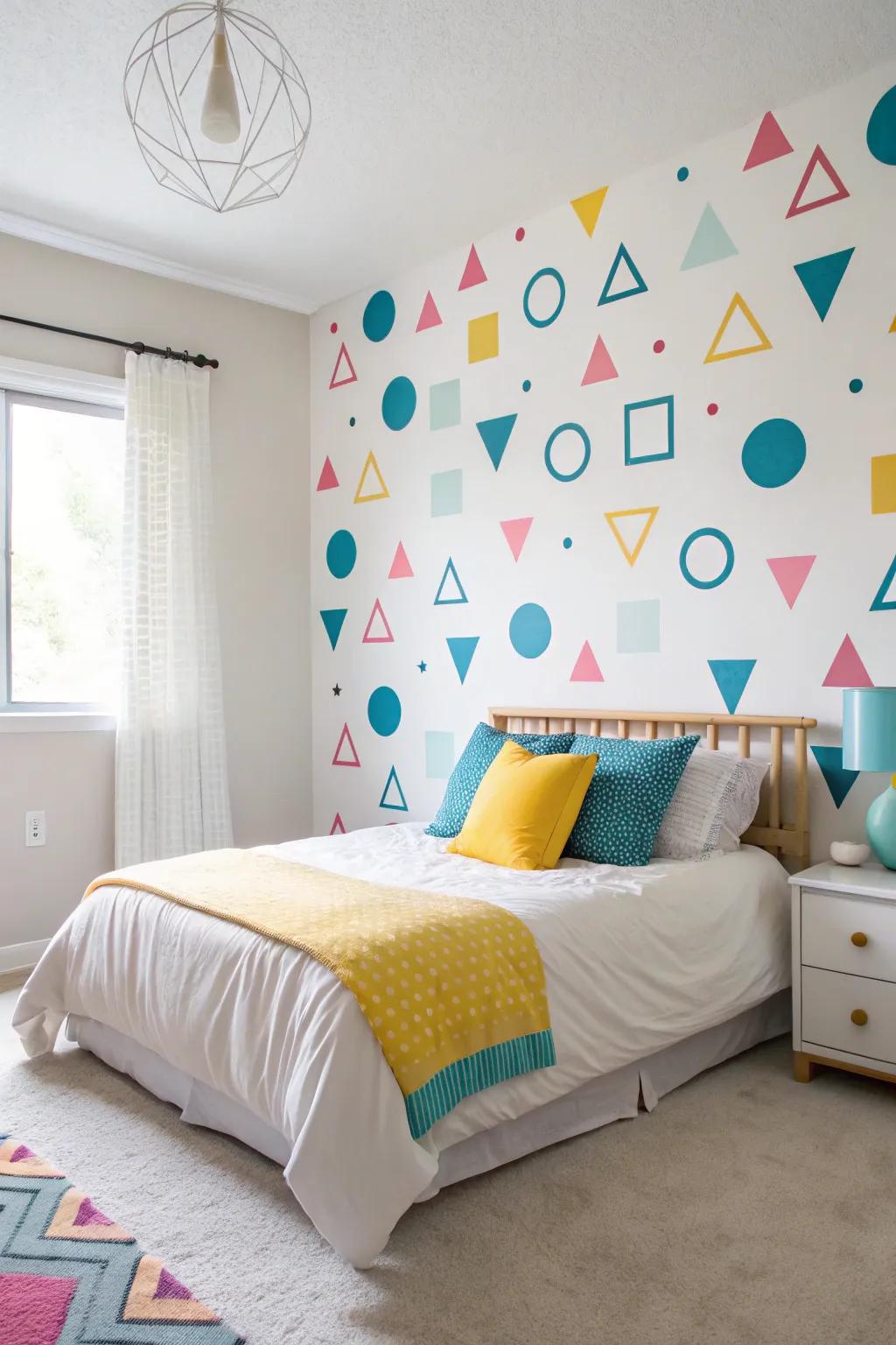 Wall decals give a flexible, renter-friendly geometric art choice.