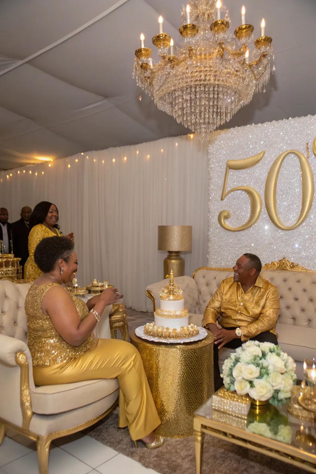 Golden attire adds a cohesive and celebratory element to the occasion.