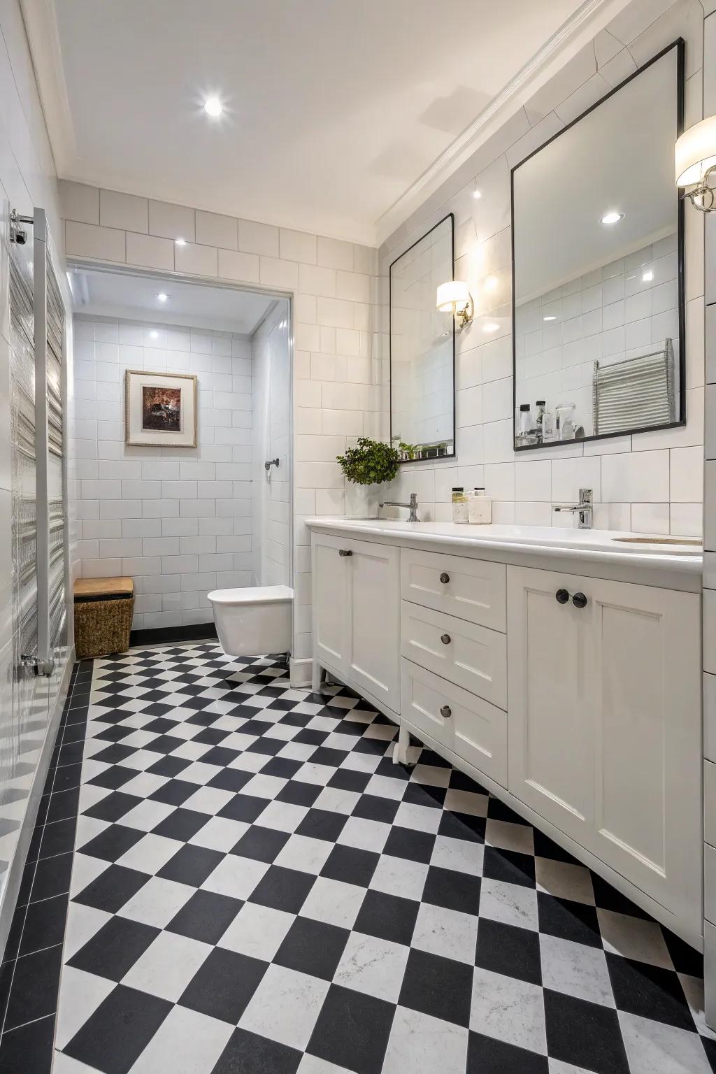 Strong floor stones make a striking statement in this gothic bathroom.