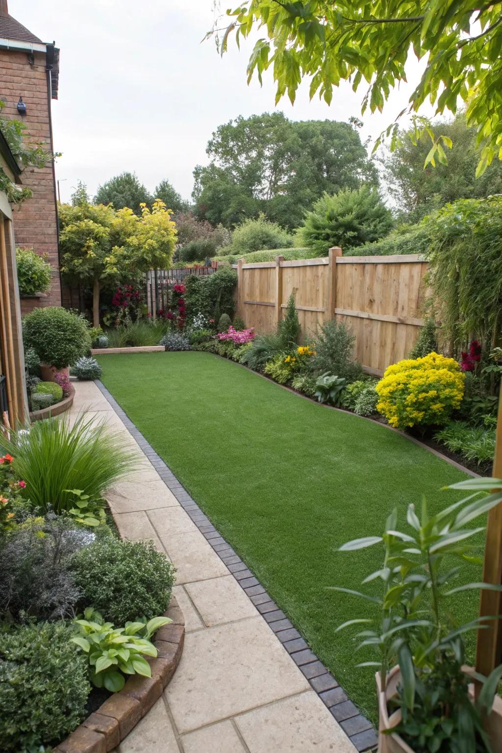 Synthetic turf offers a green appearance without the work.
