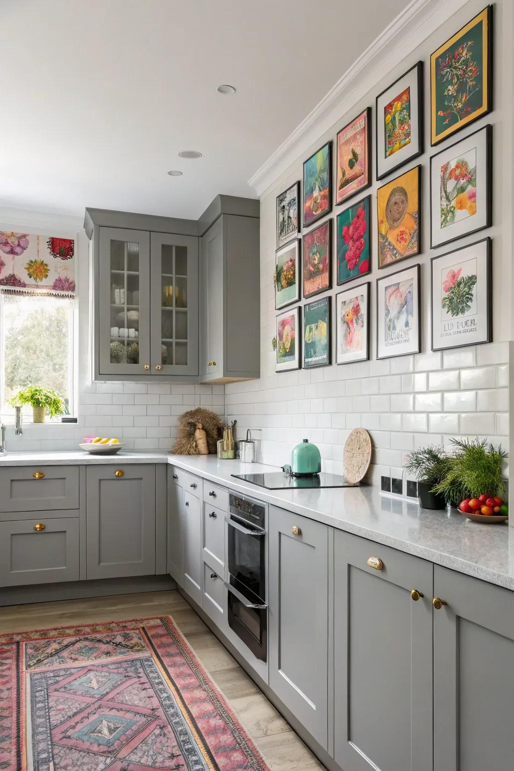 Striking wall decor personalizes the kitchen, injecting both vibrancy and fascination.
