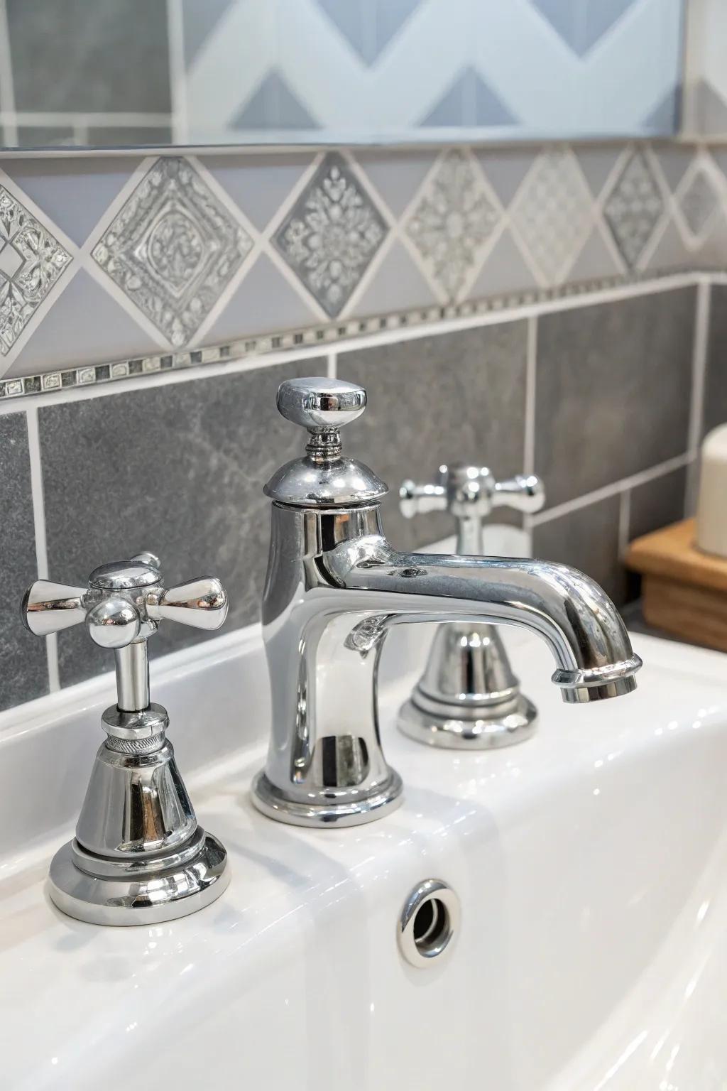 Brushed metal fixtures provide a smooth, refined style.