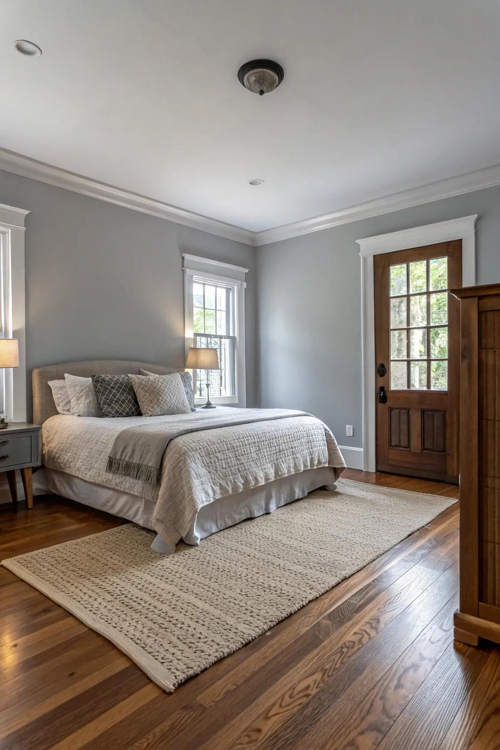 Coordinating flooring unites the room.