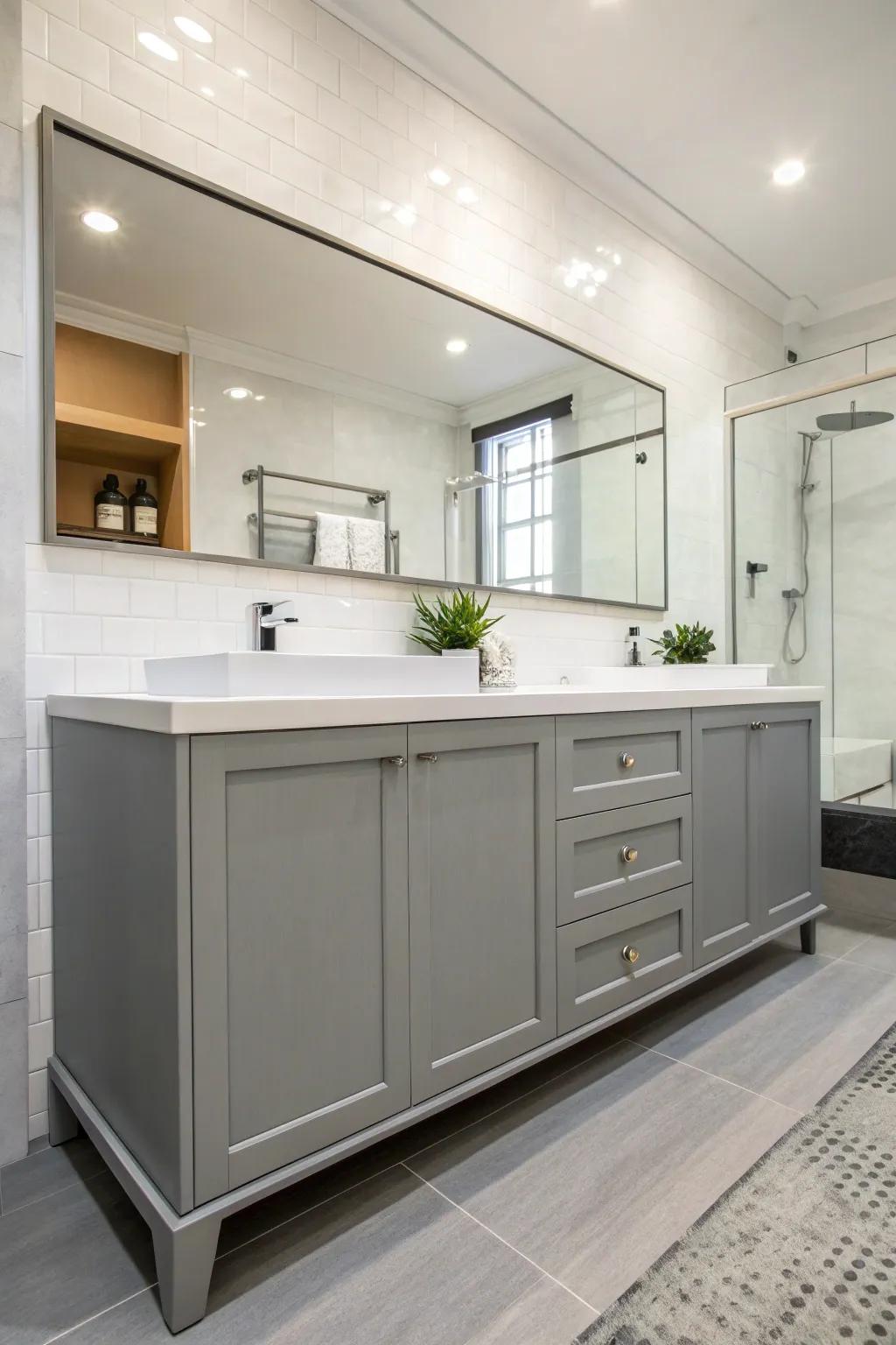 Wall-hung vanities generate an illusion of space in compact bathrooms.