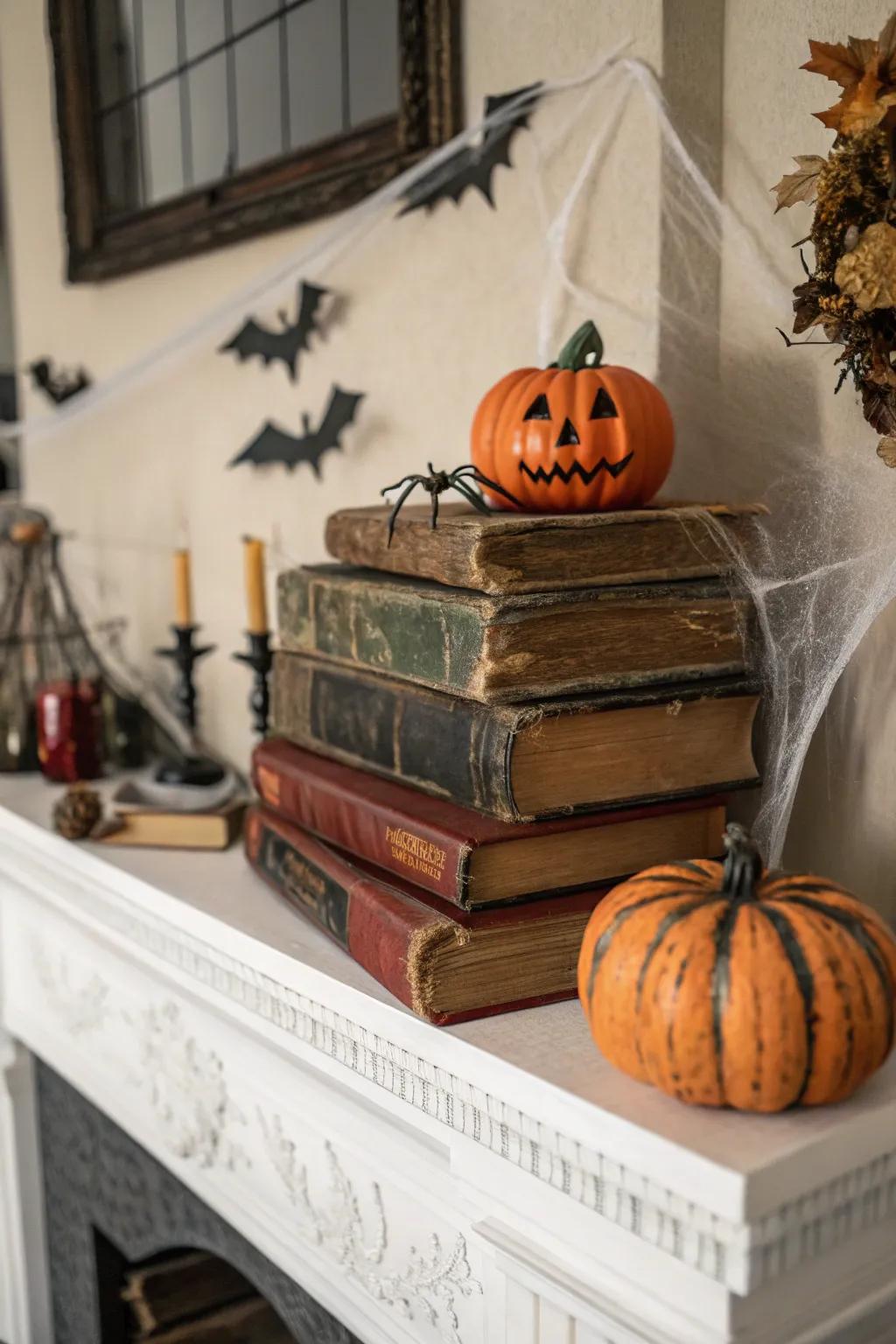 Vintage books introduce a scholarly, mysterious aspect.