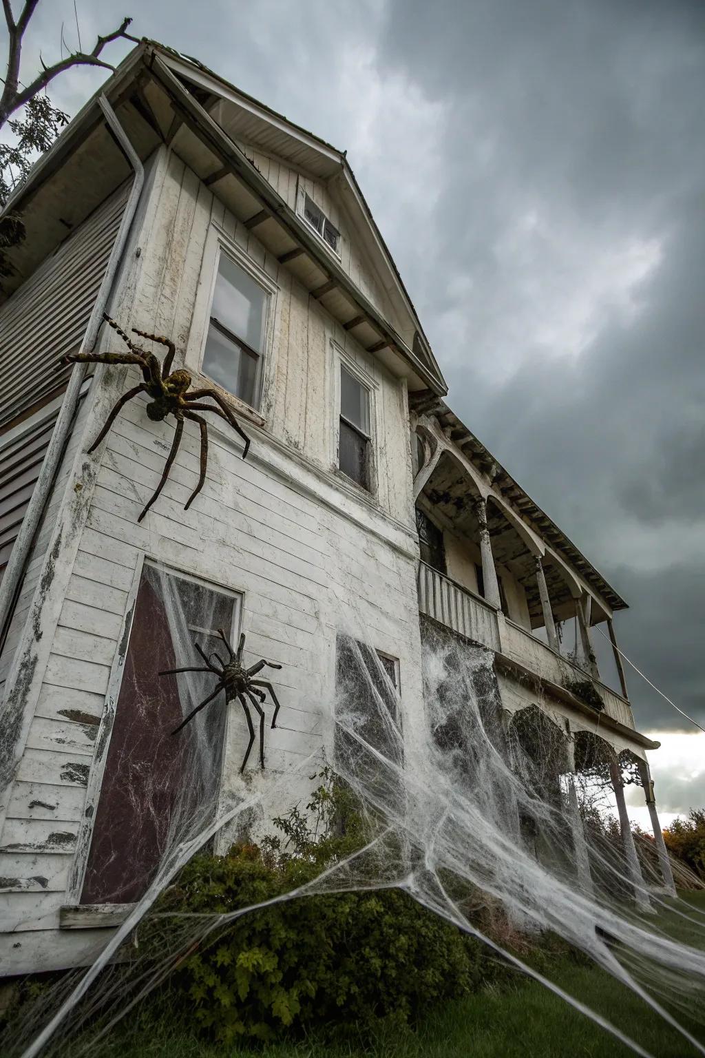 Giant bugs creating a creepy crawling effect on the house.