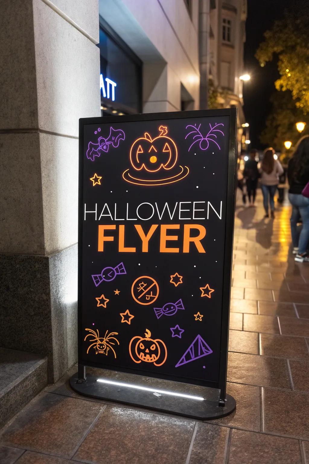 A modern bright-themed announcement that adds a vibrant touch to Halloween festivities.
