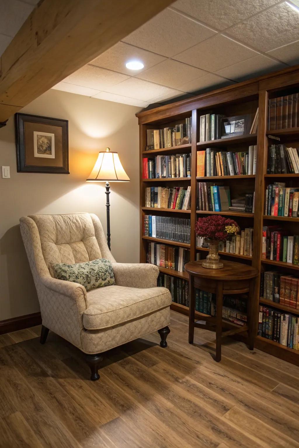 Find peace in a comfortable reading nook ideal for escaping into a great book.