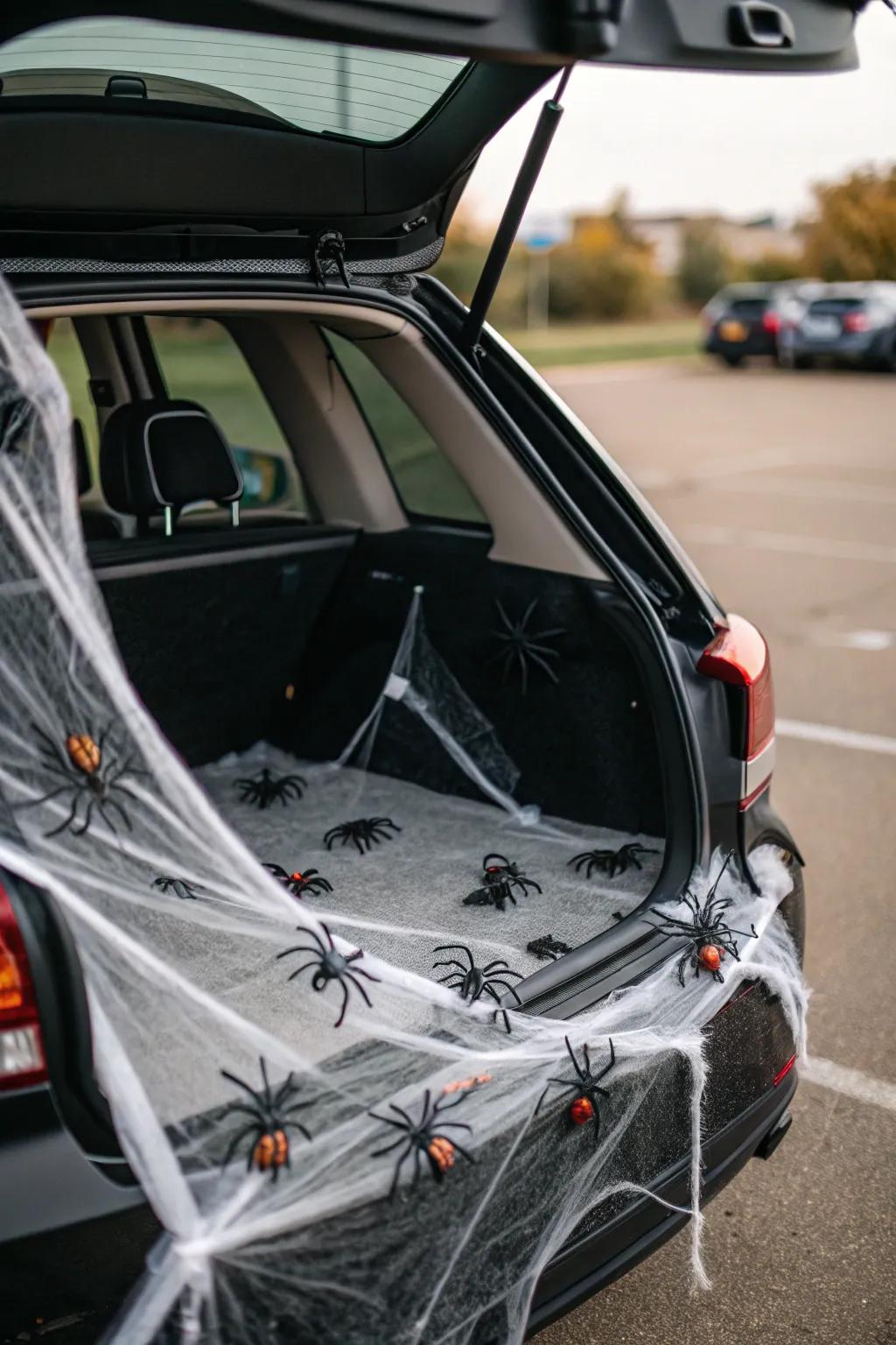 Transform your trunk into a spider web wonderland with this traditional decoration.