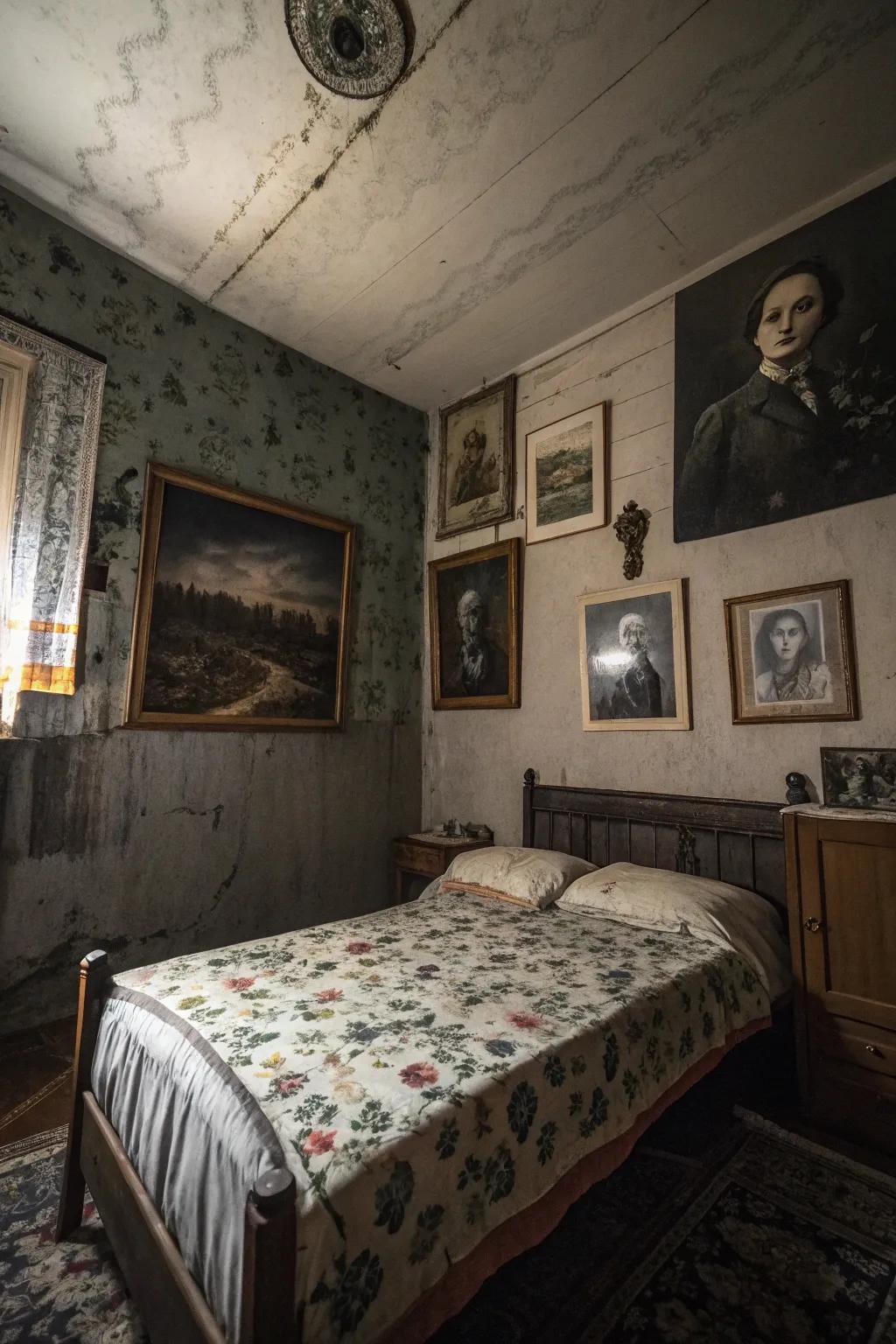 Eerie artwork improves the haunted atmosphere.