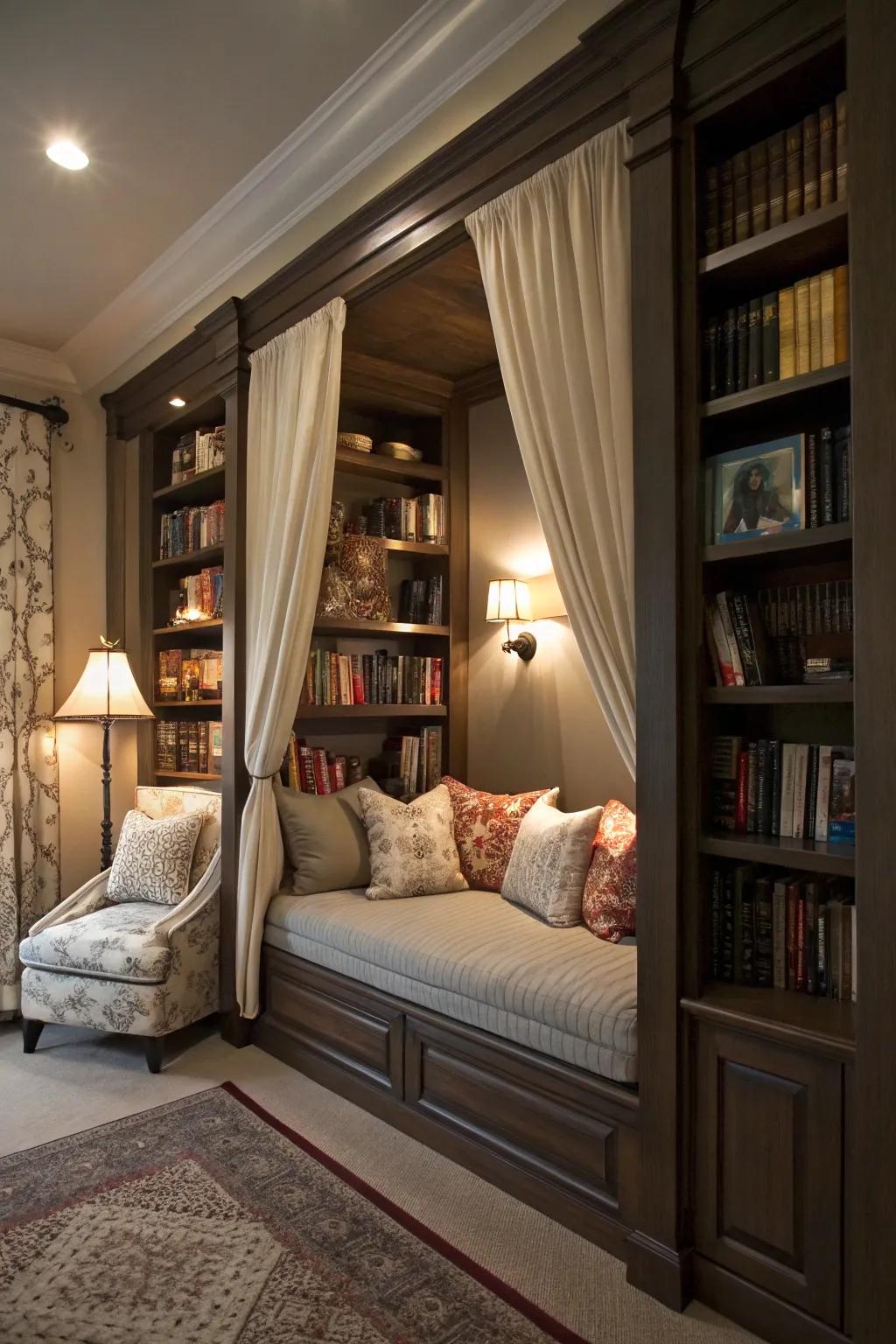 Cozy reading nook that also works as a bed