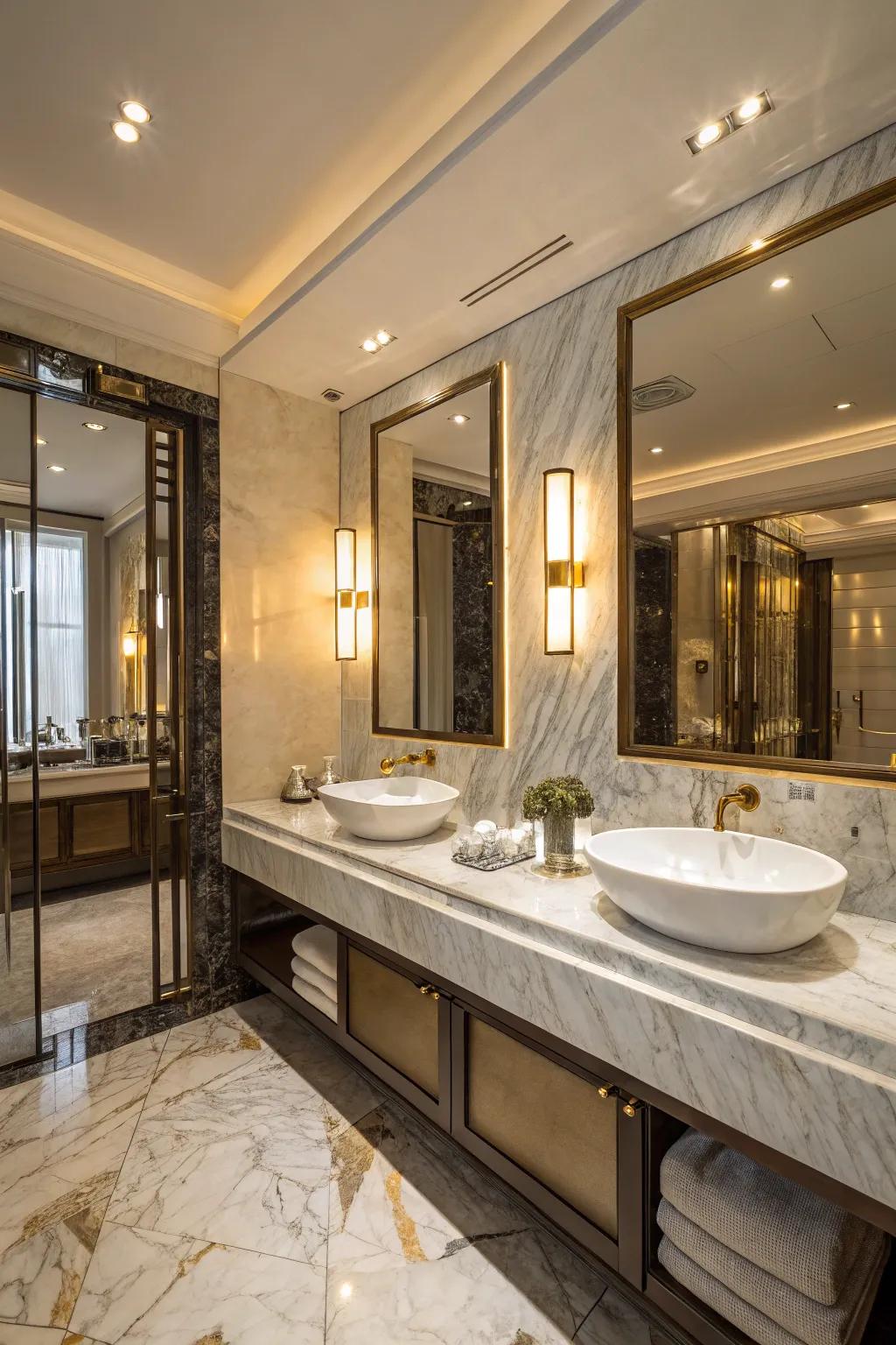 A luxurious bathroom design showcasing stunning stone elements.