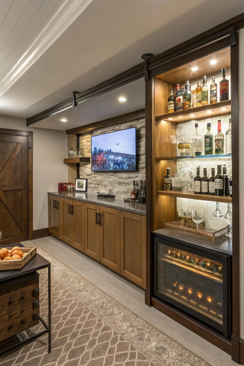 A hidden TV adds a surprise element to your bar.