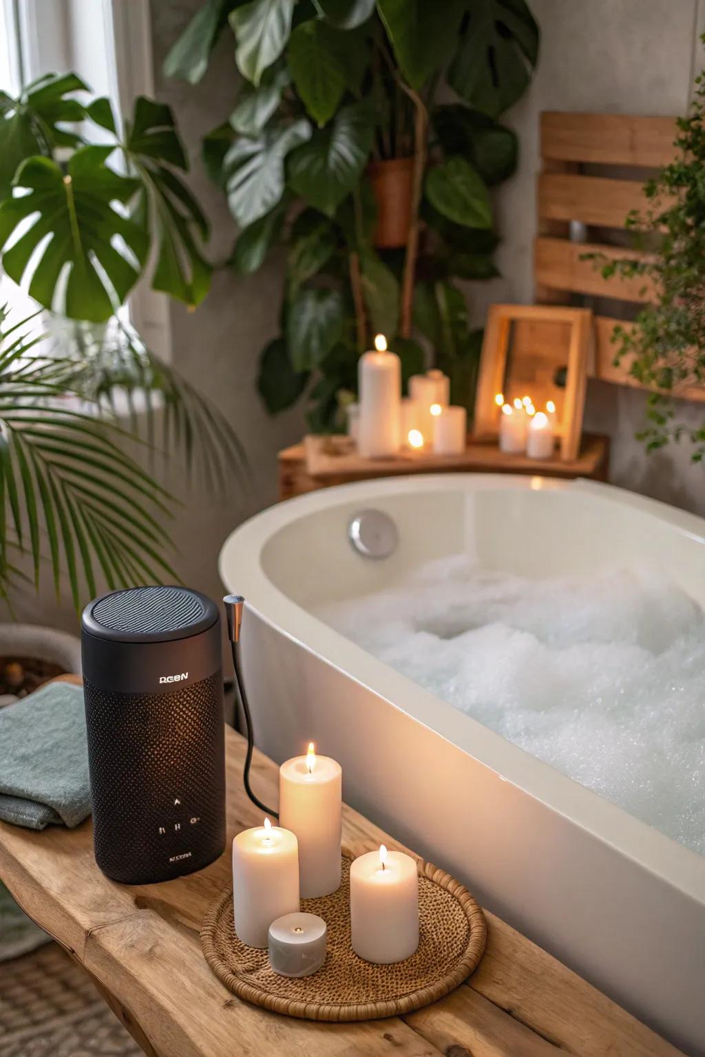 Enhance the atmosphere with peaceful spa music.