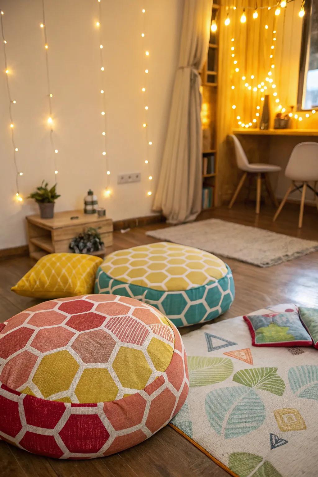 Include comfort and design with honeycomb floor cushions.