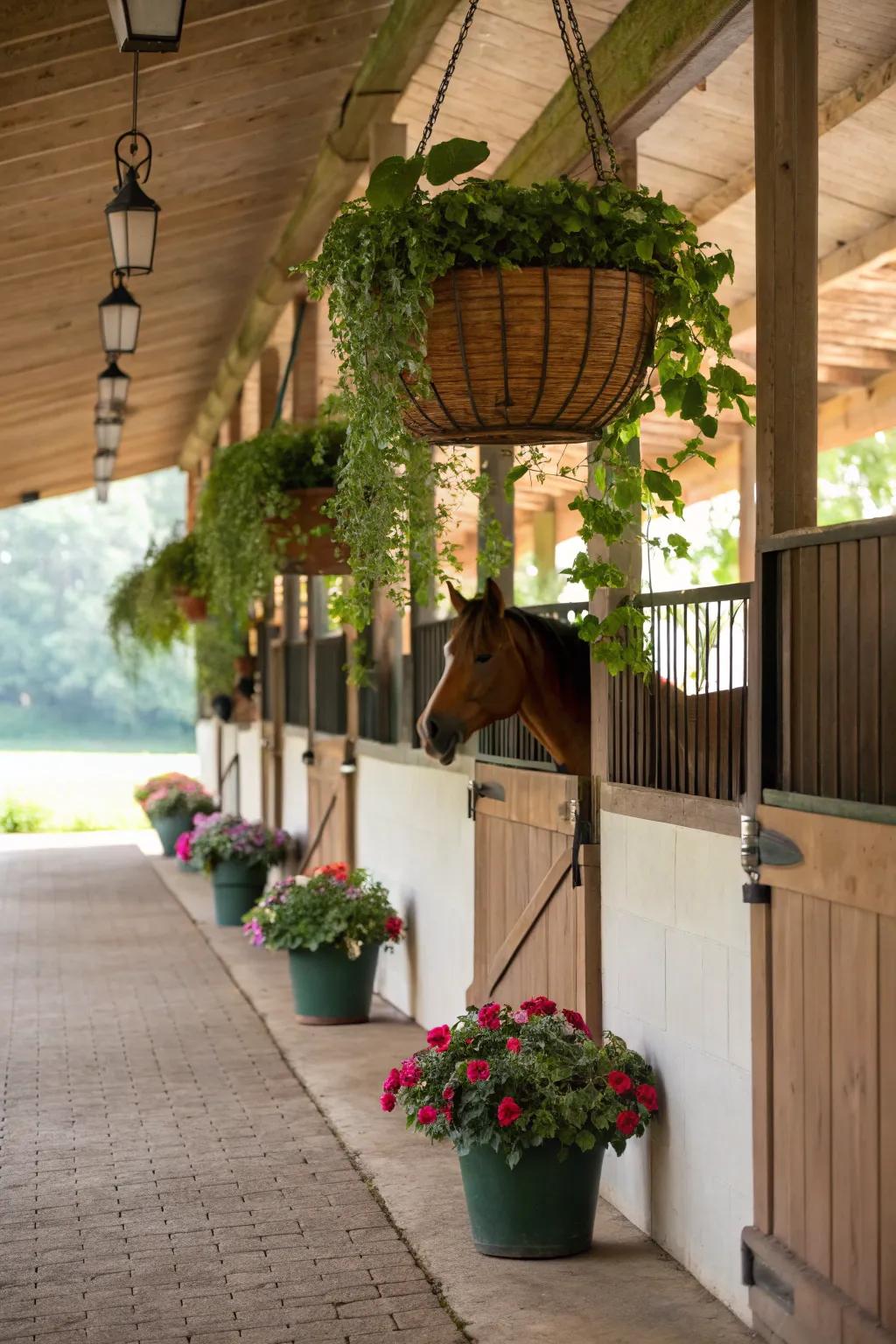 Natural greenery infuses the stall with life and vibrancy.