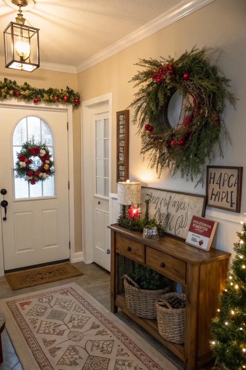 Periodic decor personalizes the entrance and keeps it fresh.