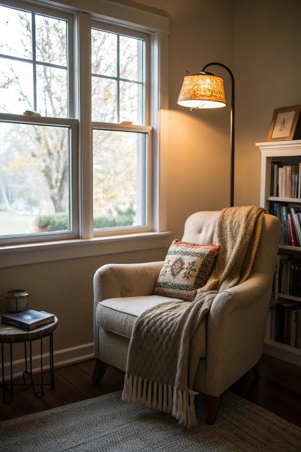 A cozy reading spot that's ideal for unwinding.