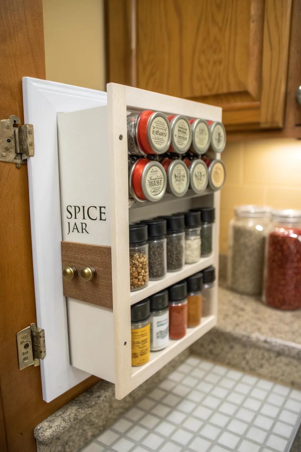A hidden spice rack keeps your collection neat and unobtrusive.