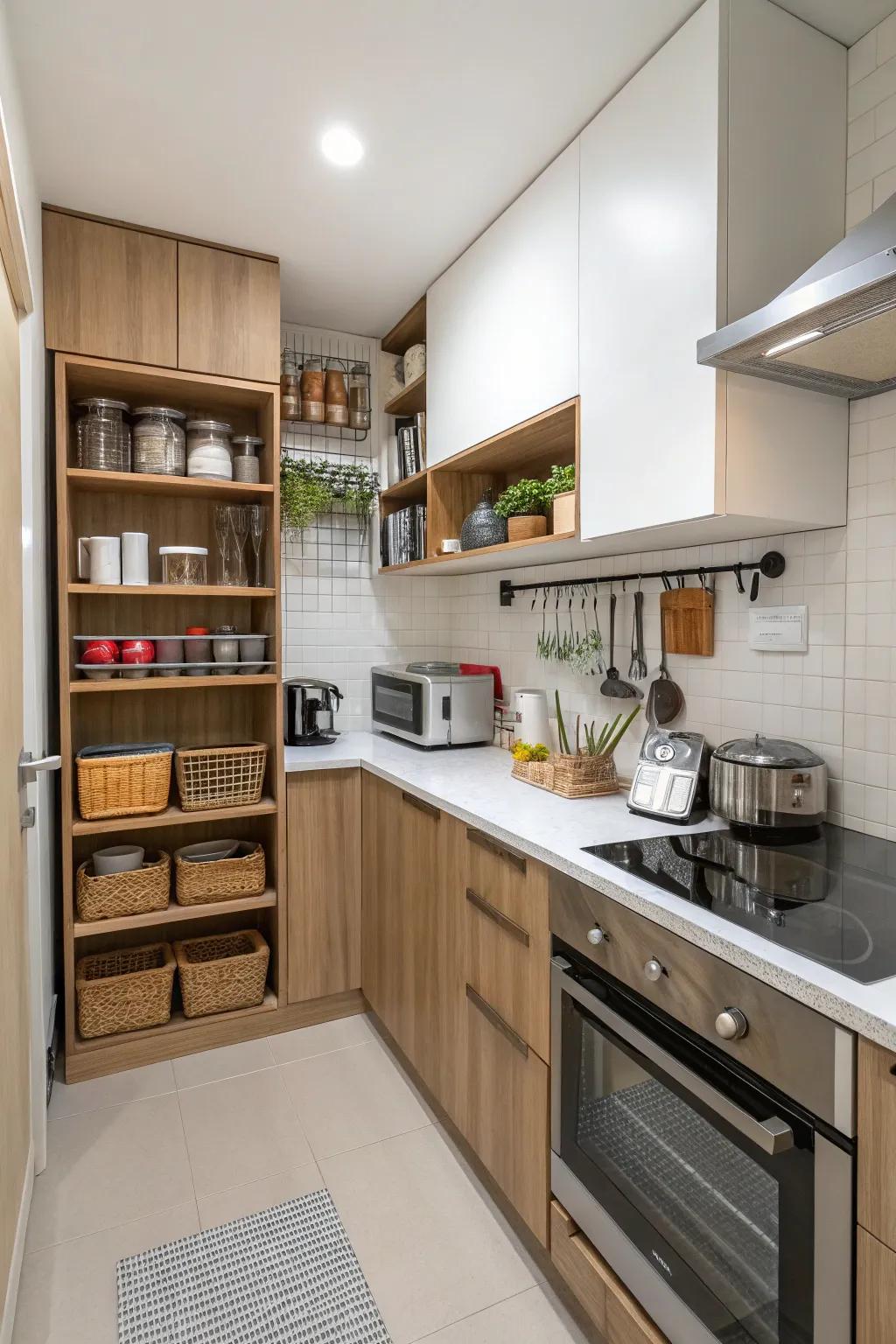 Effective space usage in a small kitchen layout.