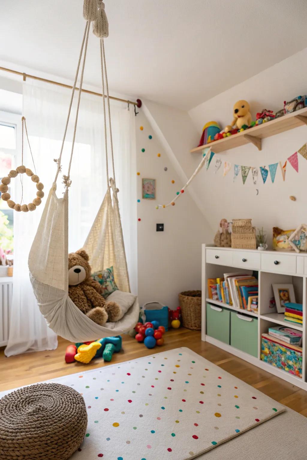 A perch introduces a magical element to stuffed animal storage.