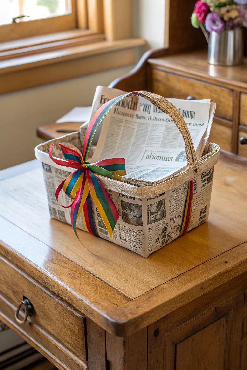 Newspaper wrapping is an eco-friendly and stylish choice.