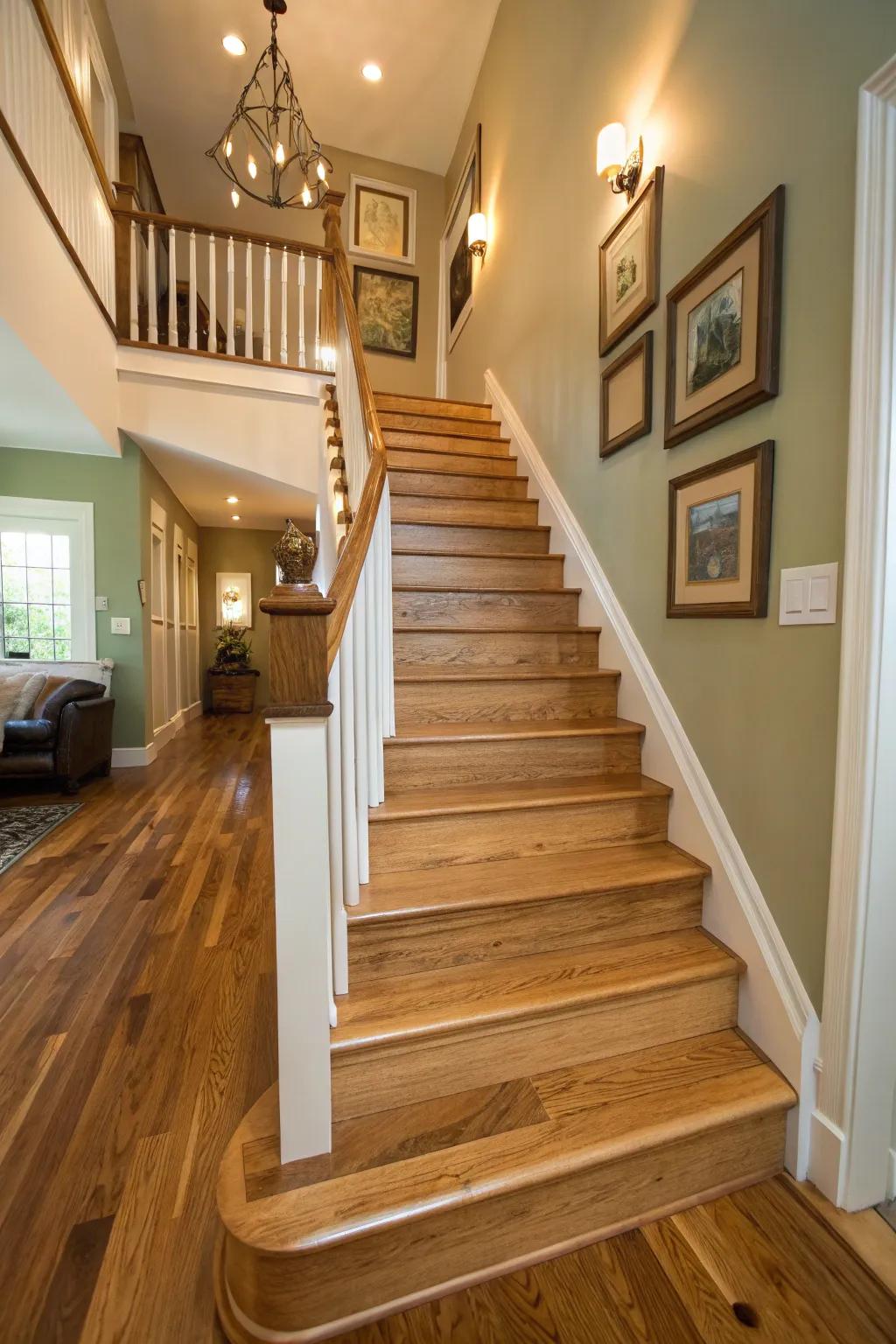 Warm up your space with butcher block wood stairs.