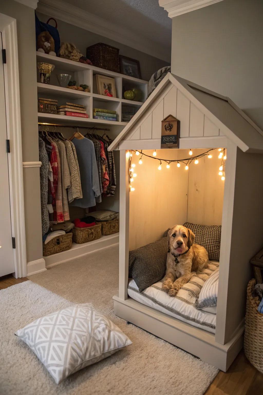 A secret retreat: your dog's kennel concealed inside a wardrobe.