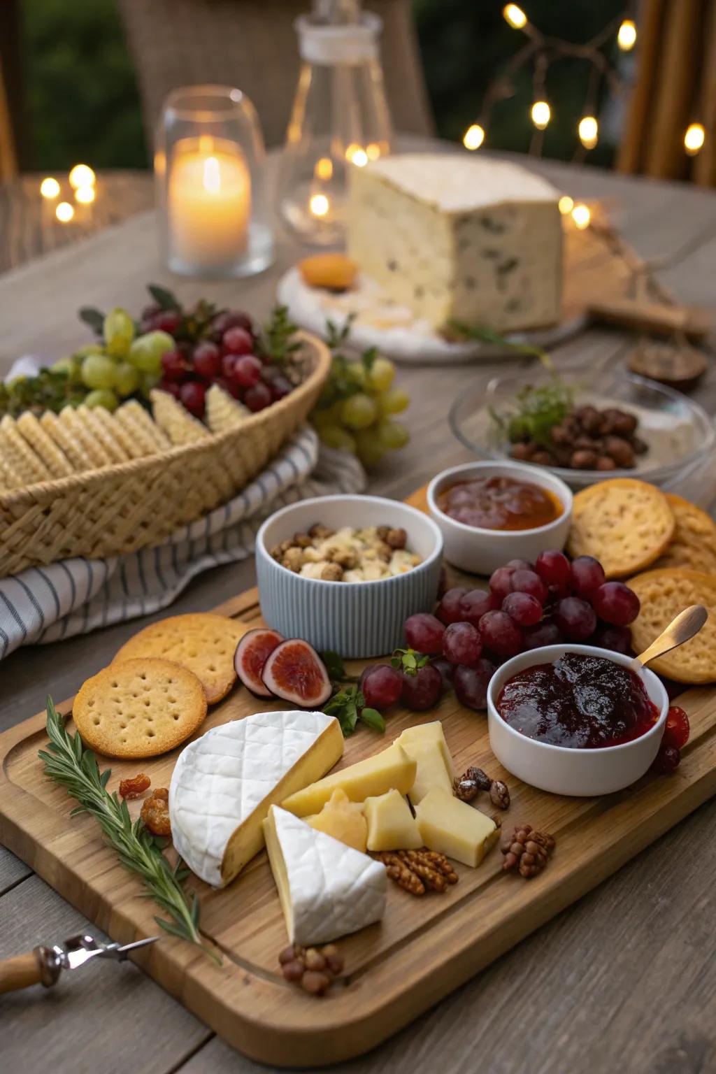 A delicious cheese board with a variety of flavors and textures.