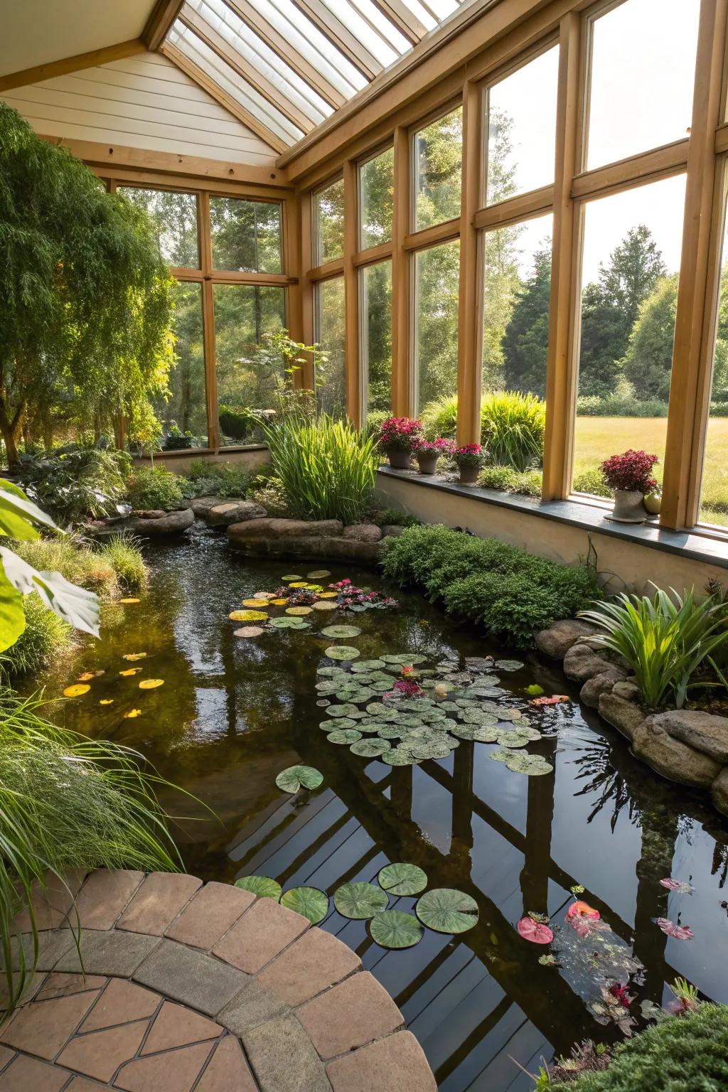 Sun-filled rooms provide the perfect ambiance for a dynamic interior water garden.