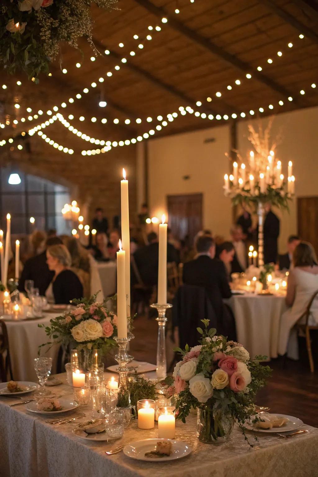 Candles add warmth and a touch of elegance to the wedding.