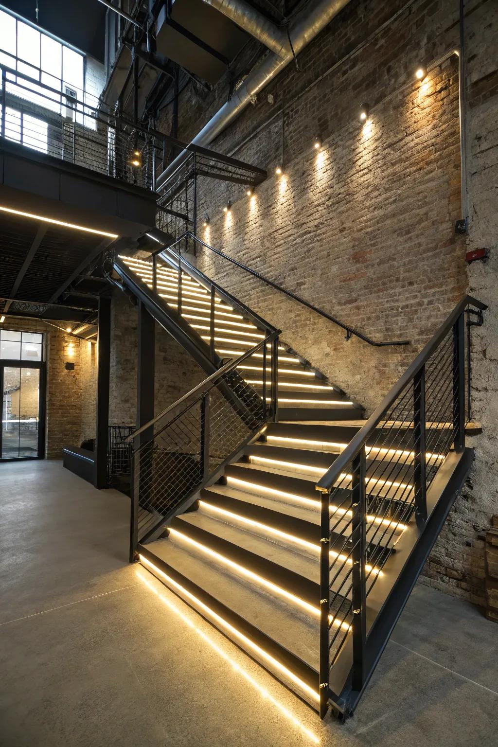 Striking staircase design enhanced by LED strip lighting