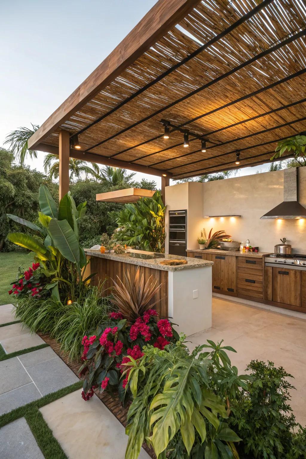 Create a tropical escape with a cost-effective bamboo roof.