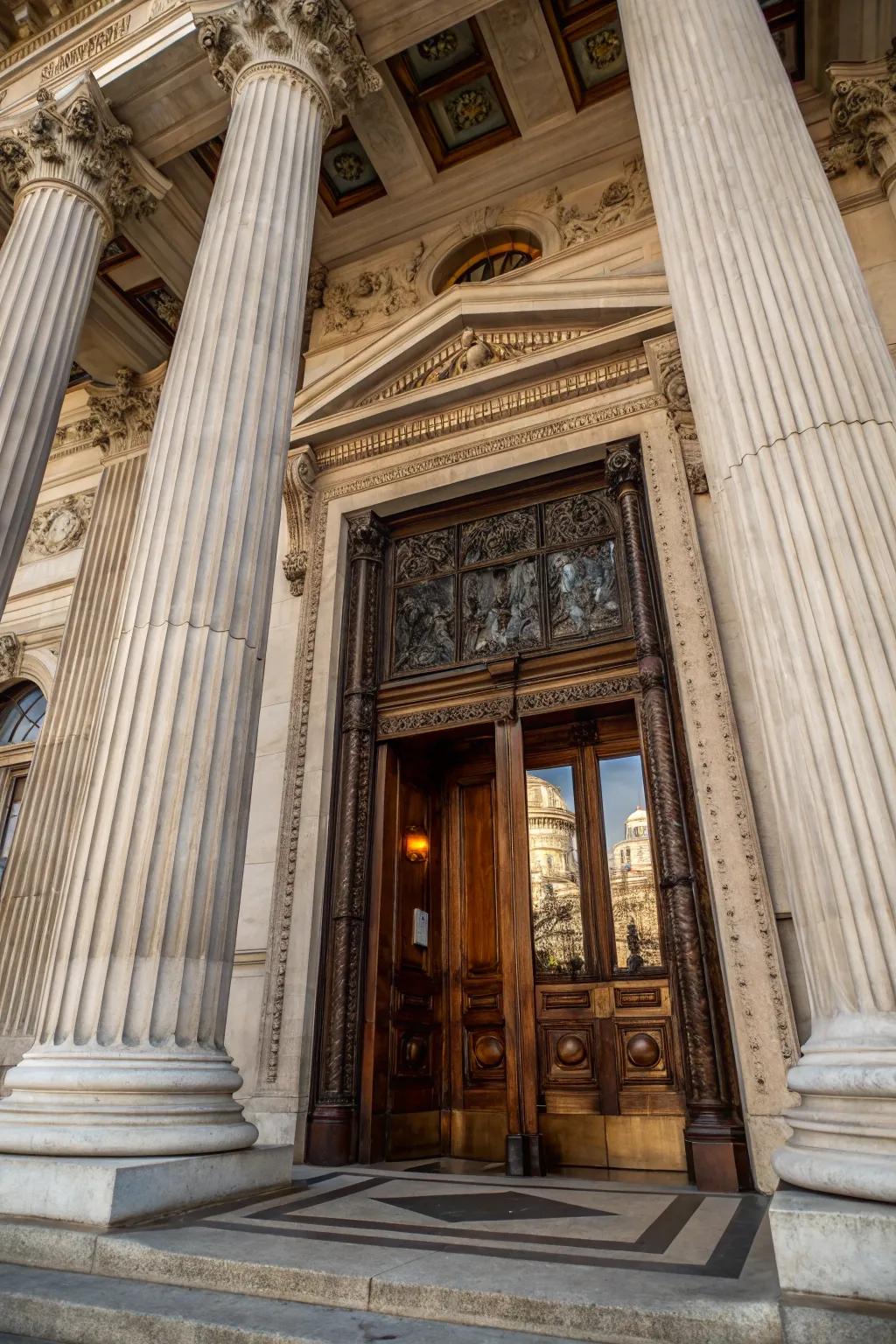 Pillars bring a grand architectural touch to this recessed doorway.