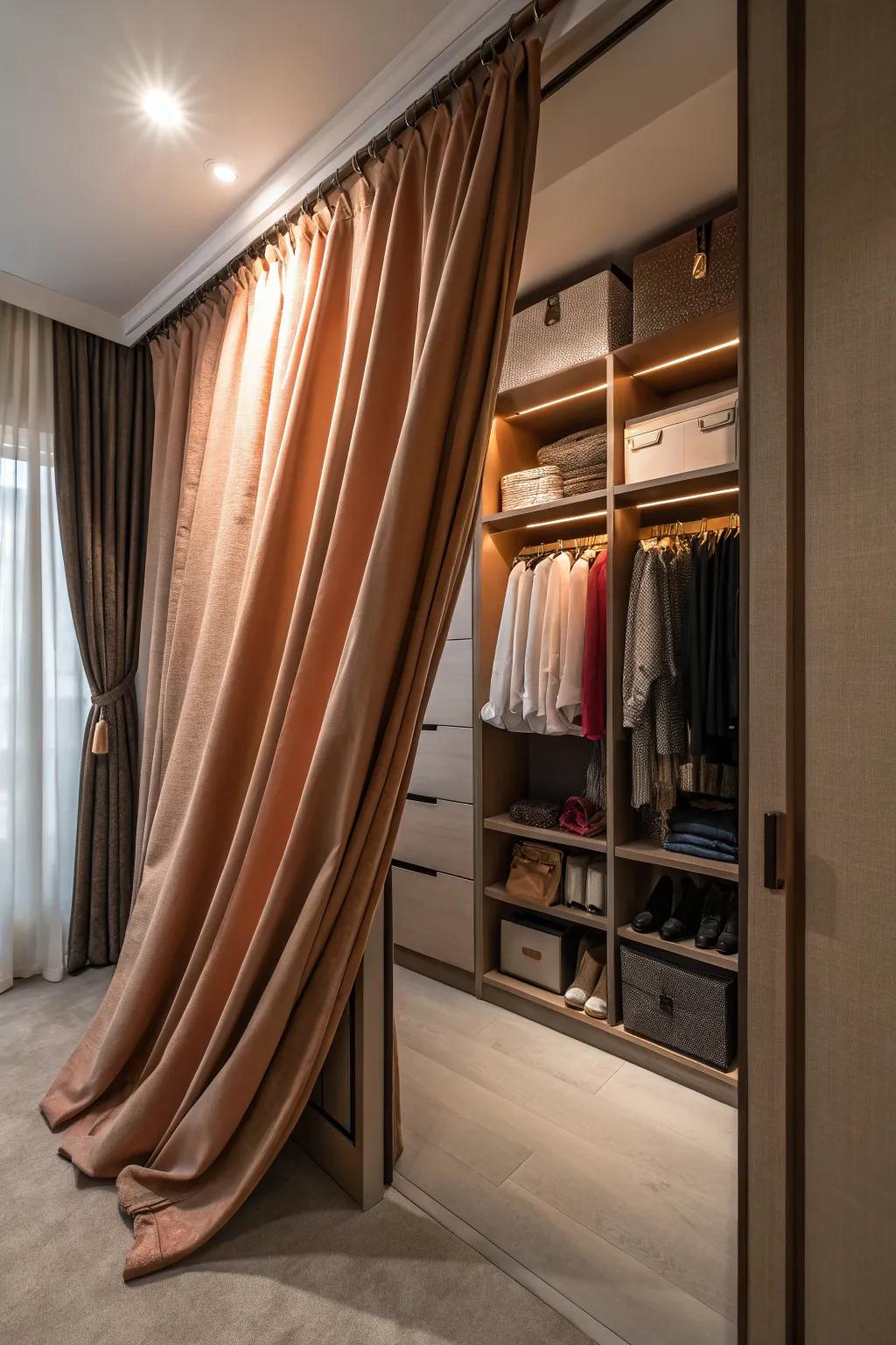 Introduce privacy and style with a tasteful curtain in your closet.
