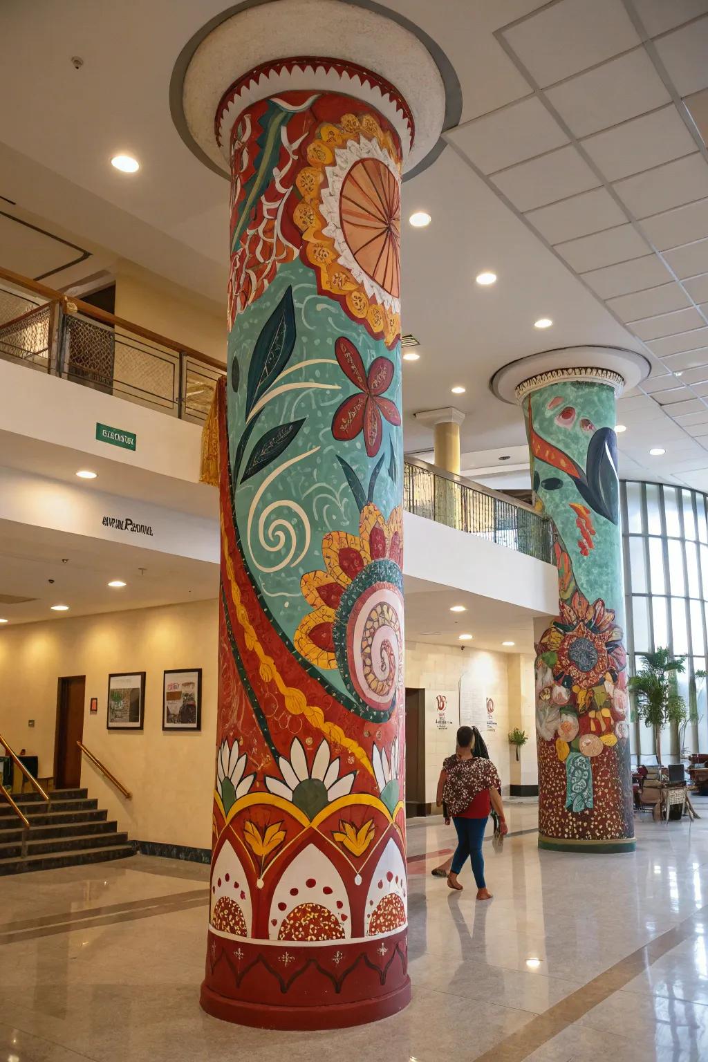 Columns as surfaces for unique art.