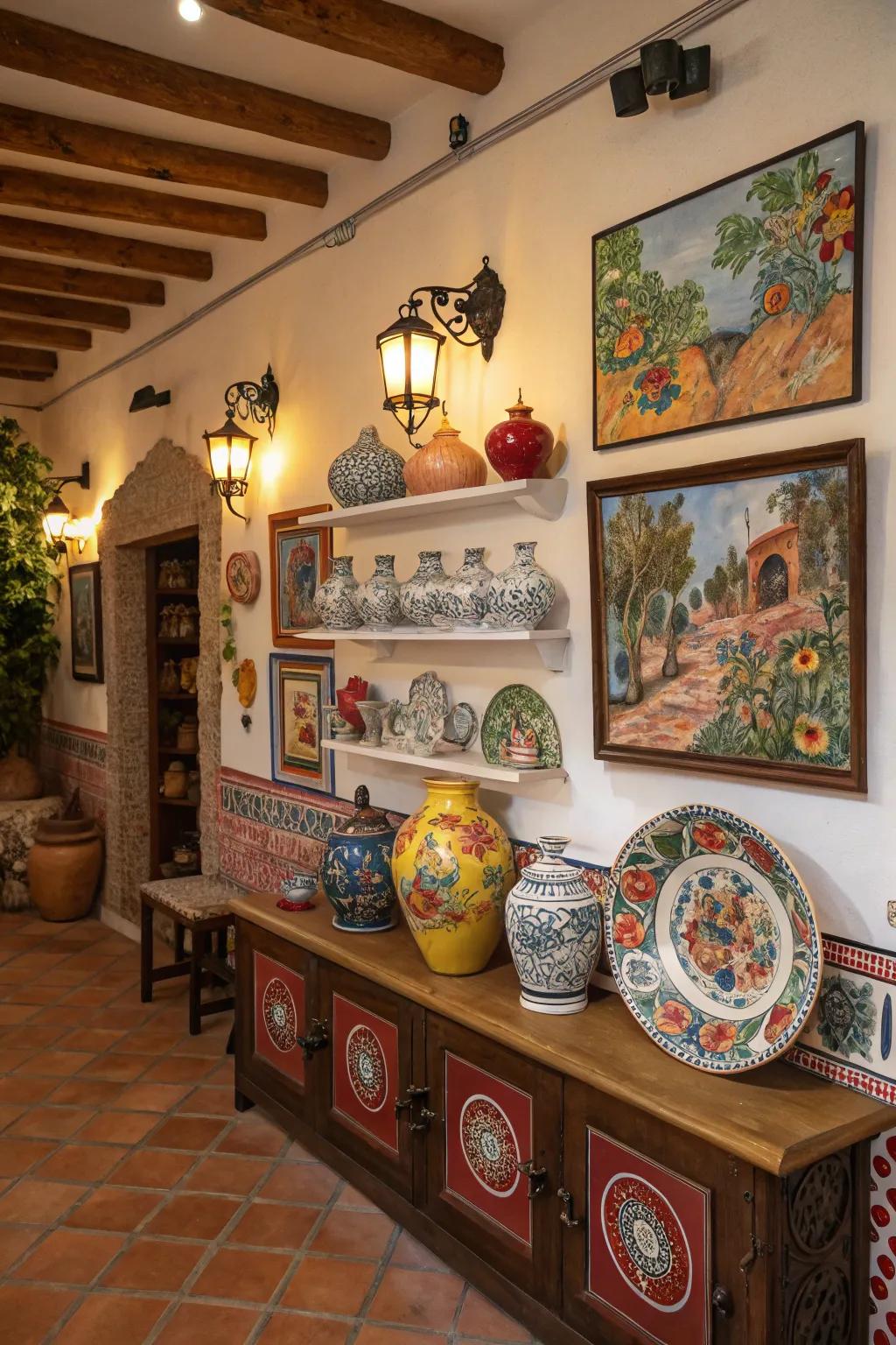 Artistic decor injects personality and vibrancy into the area.