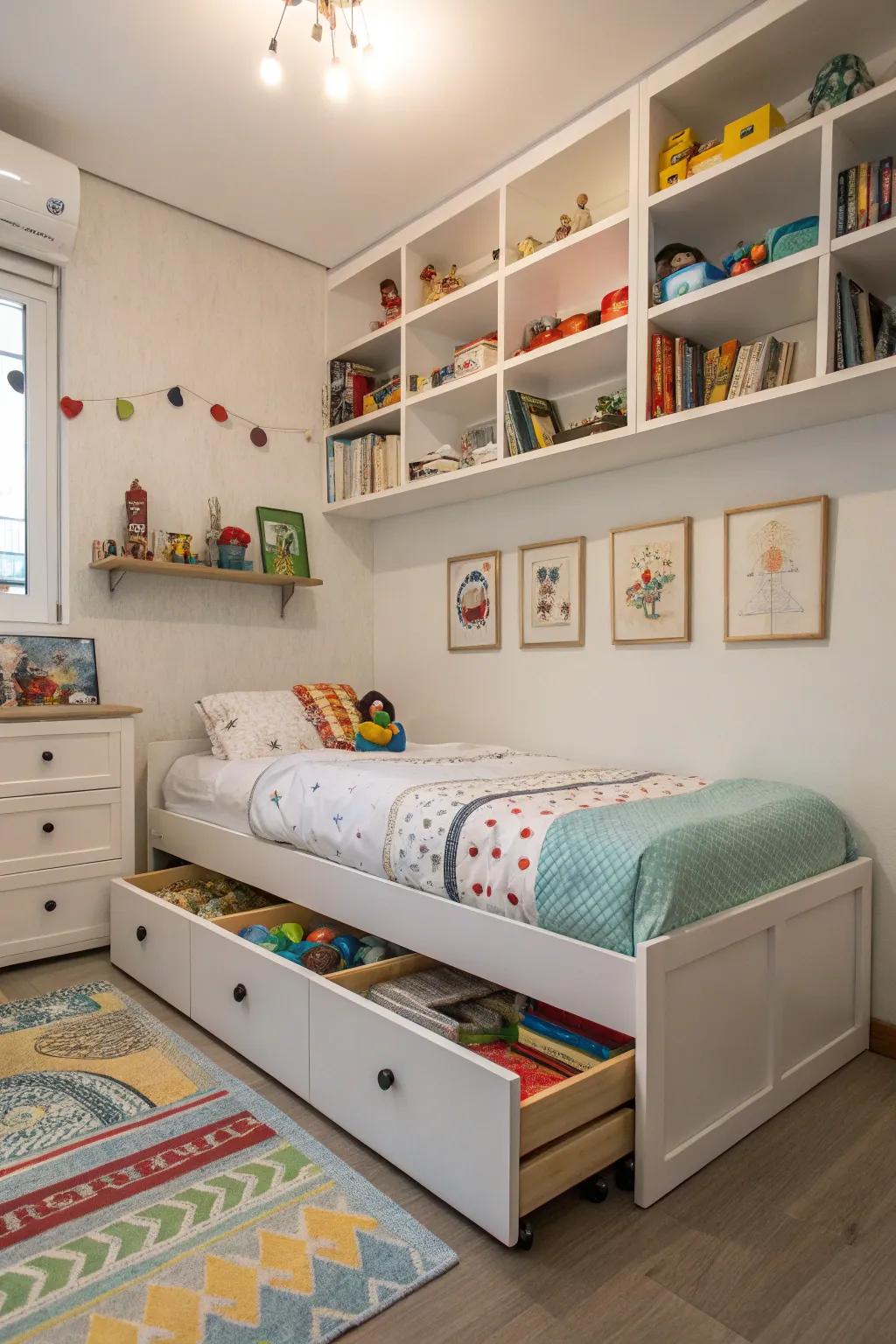 Innovative storage solutions maintaining organized kids' rooms.