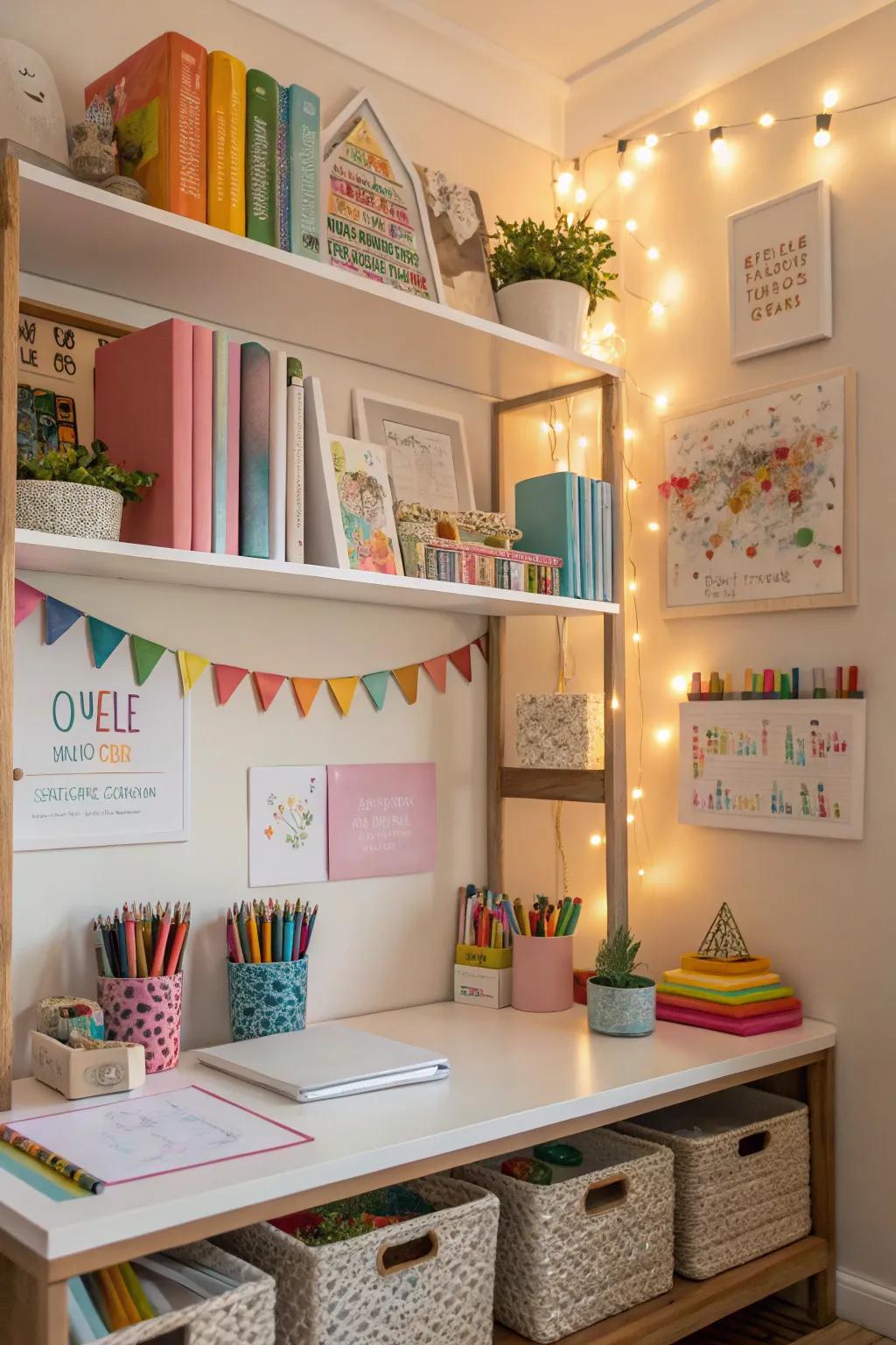 Fashionable and functional tiered shelving.