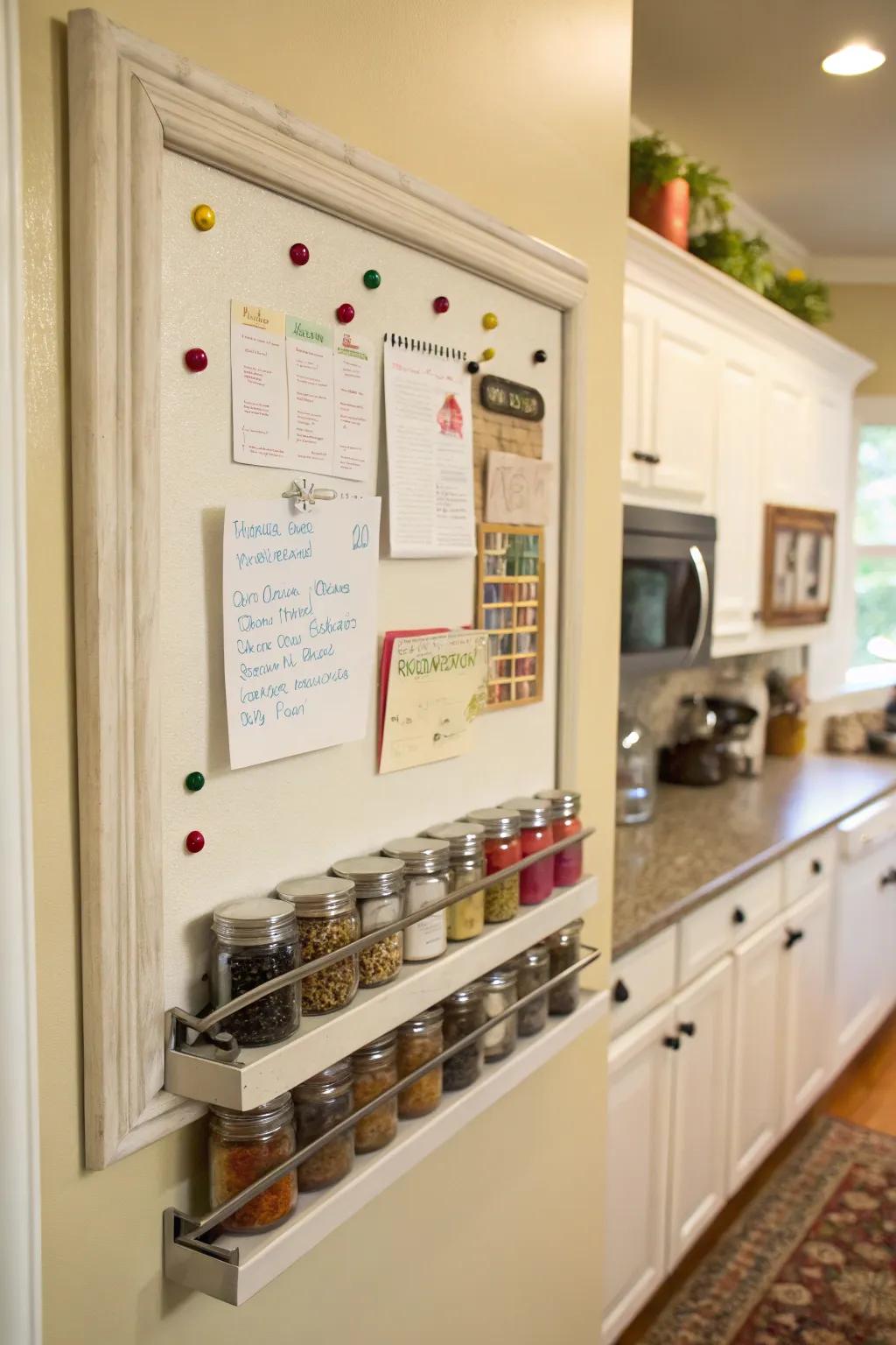 Convenience and organization meet with a magnet spice rack.
