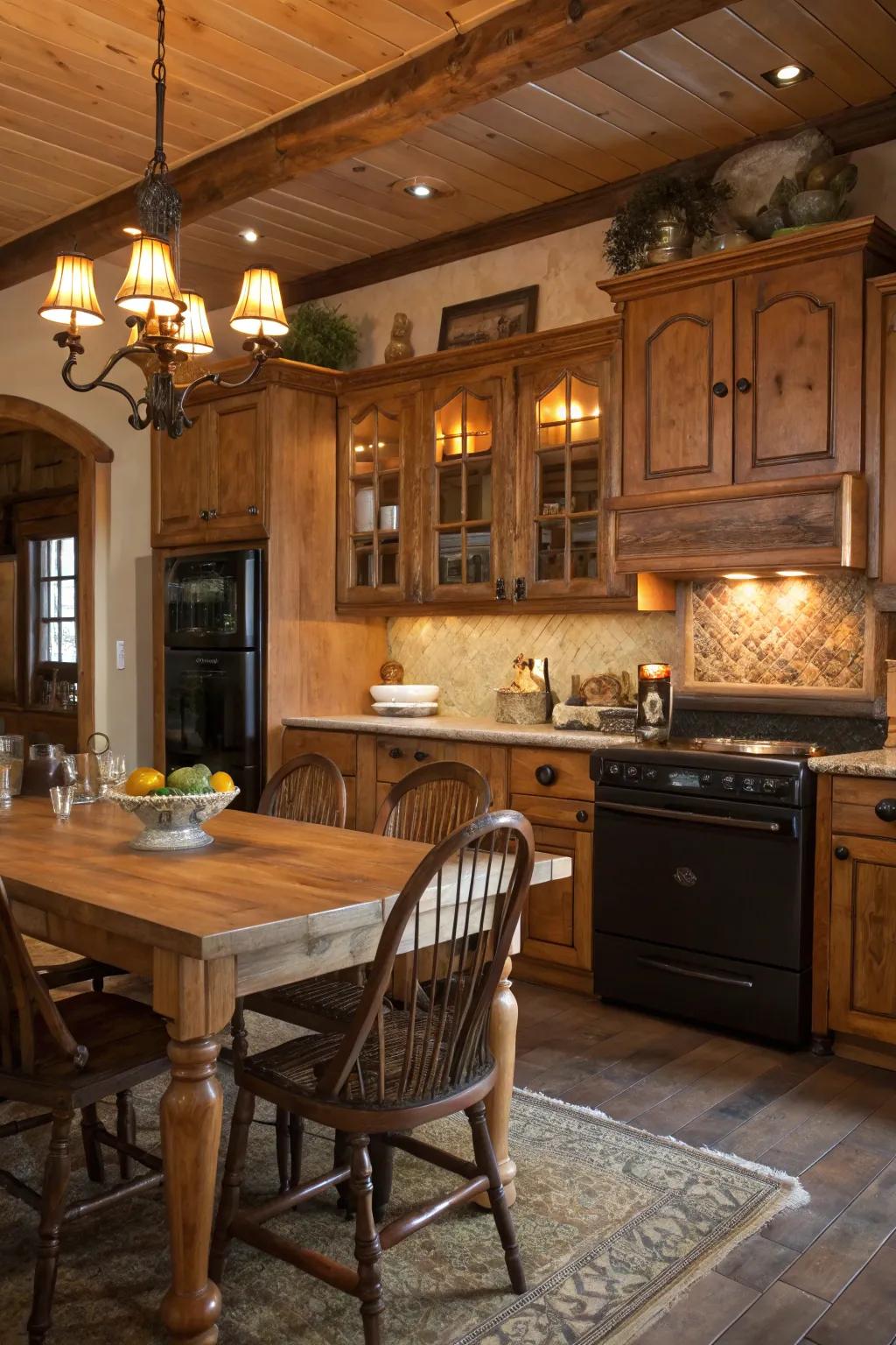 Country lumber shades create a warm and timeless cooking appeal.